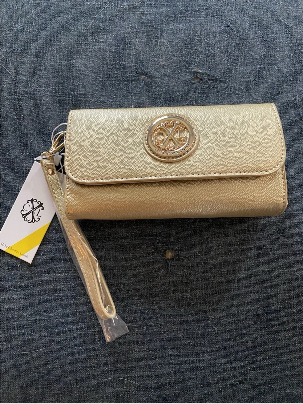 NWT CXL Christian Lacroix Small Clutch Wristlet Bali Caviar Gold PVC $78 MSRP